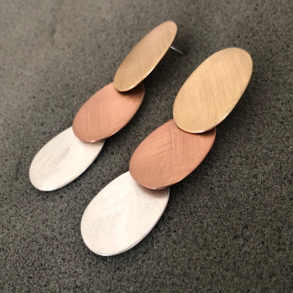 RLM Soho Triple Oval Earrings in Gold, Copper, and Silver - Picture 2 of 7